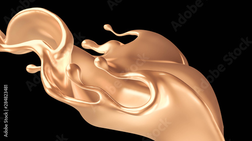 Splash of gold fluid. 3d illustration, 3d rendering.