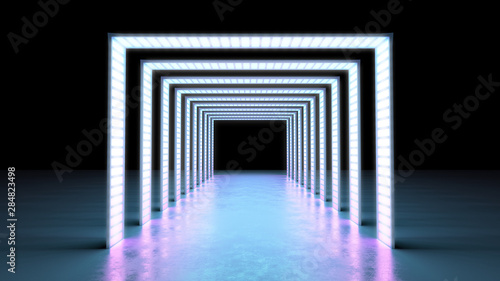 Fototapeta Naklejka Na Ścianę i Meble -  abstract minimal background glowing lines tunnel  neon lights 3d render