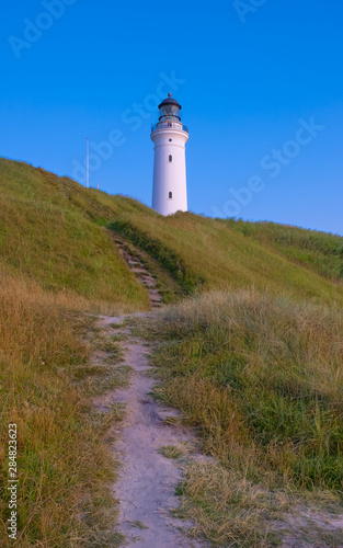 Hirtshals lighthouse at sunset on the coast of Denmark