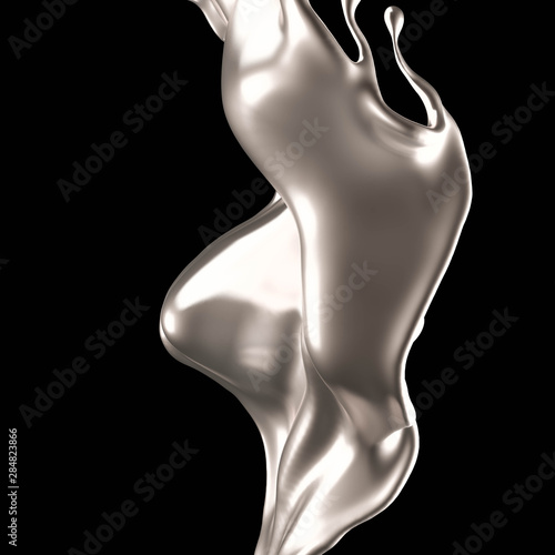 Splash of gold fluid. 3d illustration, 3d rendering.