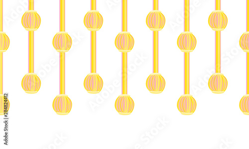 Vector seamless border pattern, sunlight design. Horizontal endless ribbon with bundle tassels design. Elements for greeting cards, room decoration. Vivid yellow and pink colors