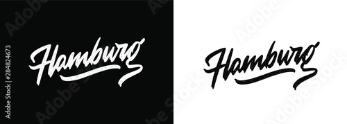 Hamburg handwritten city name.Modern Calligraphy Hand Lettering for Printing,background ,logo, for posters, invitations, cards, etc. Typography vector. The inscription on a white and black background.