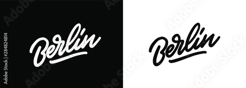 Berlin handwritten city name.Modern Calligraphy Hand Lettering for Printing,background ,logo, for posters, invitations, cards, etc. Typography vector. The inscription on a white and black background.
