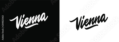 Vienna handwritten city name.Modern Calligraphy Hand Lettering for Printing,background ,logo, for posters, invitations, cards, etc. Typography vector. The inscription on a white and black background.
