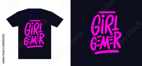 Girl gamer. Print for t-shirt and apparel design. Fashion slogan for clothes. Vector illustration