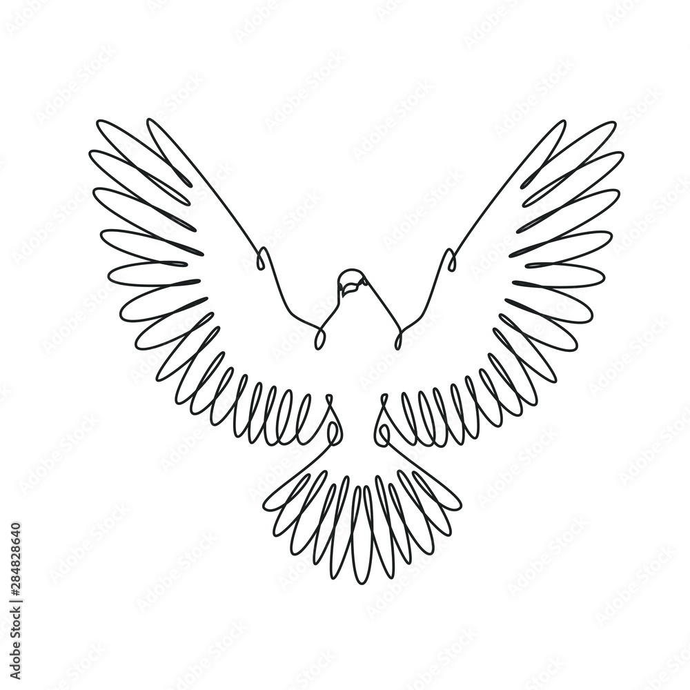 Obraz premium Dove one line drawing on white isolated background. Vector illustration