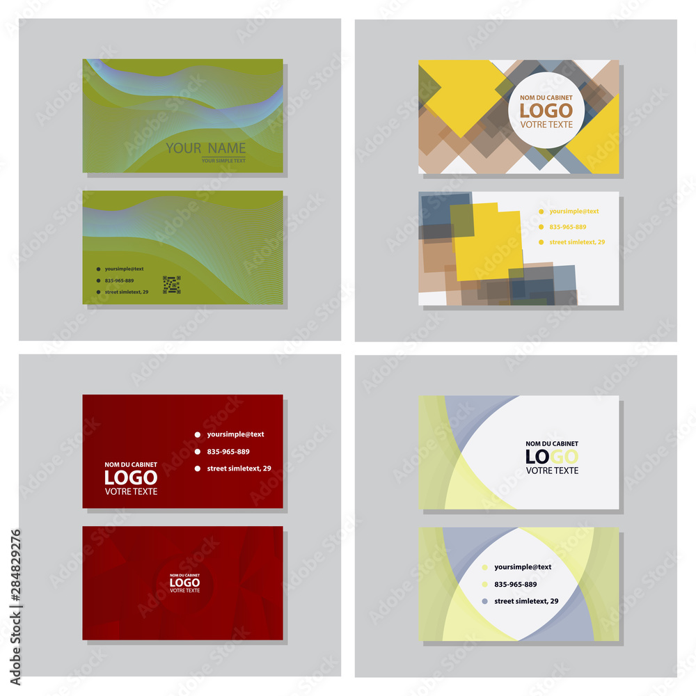 Set of modern simple light business card template with flat user interface Set of modern simple light business card template with flat user interface