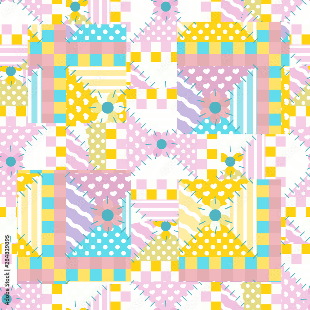 Vector seamless endless pattern, abstract quilt design. Patchwork backgrounds with imitation of sewing, stitched patches. Abstract design looks like tribal, folk style blanket Vector seamless endless pattern, abstract quilt design. Patchwork backgrounds with imitation of sewing, stitched patches. Abstract design looks like tribal, folk style blanket