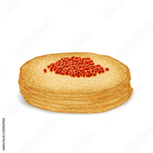 Caviar on hot pancake food 3d realistic decoration vector illustration