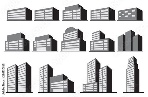 High-Rise Office Building Blocks Vector Icon Set