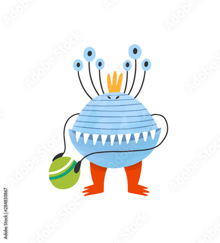 Funny scary alien or extraterrestrial holding ball