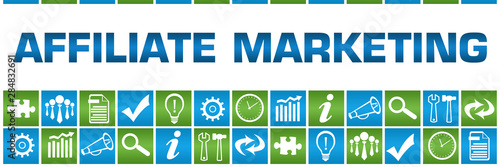 Affiliate Marketing Green Blue Box Grid Business Symbols 