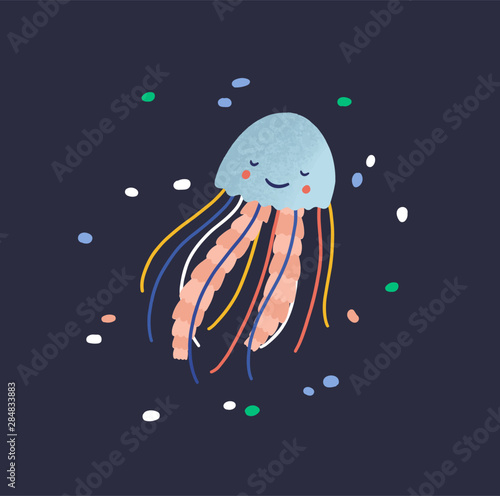 Charming smiling jellyfish isolated on dark background