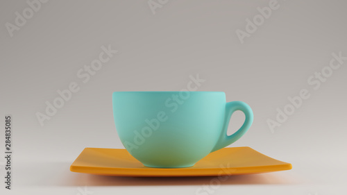 Gulf Blue Turquoise and Orange Coffee Cup an Saucer Cappuccino Tea Left View