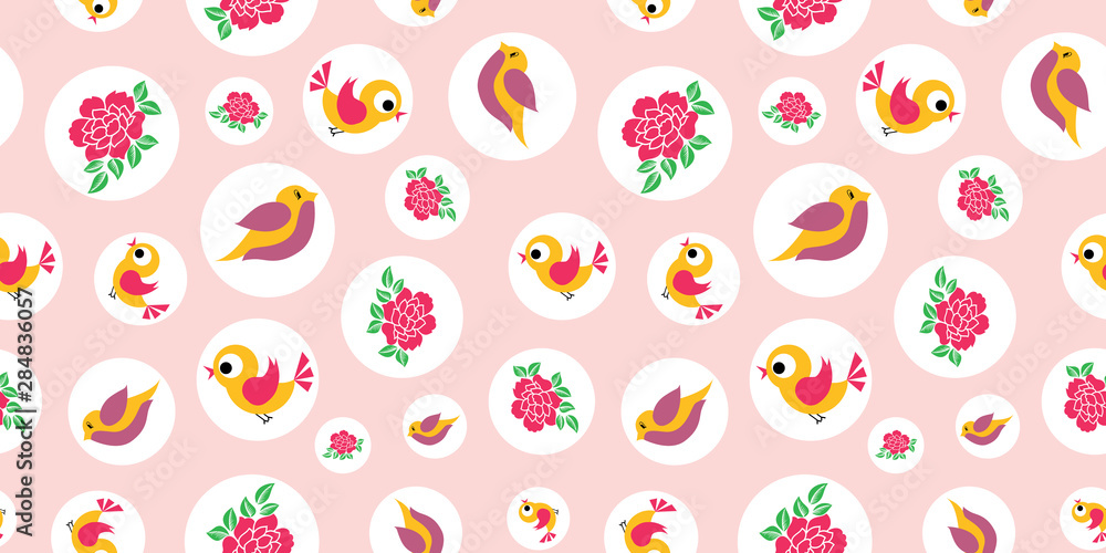 Vector birds and roses on white circle seamless Vector birds and roses on white circle seamless