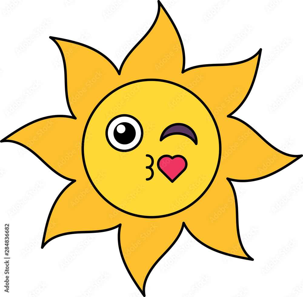 Air kiss sun emoticon outline illustration