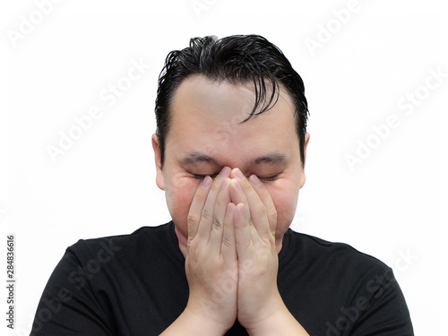 Wallpaper Mural Close up of serious Asian bald man alopecia or hair loss isolated on white background. Torontodigital.ca