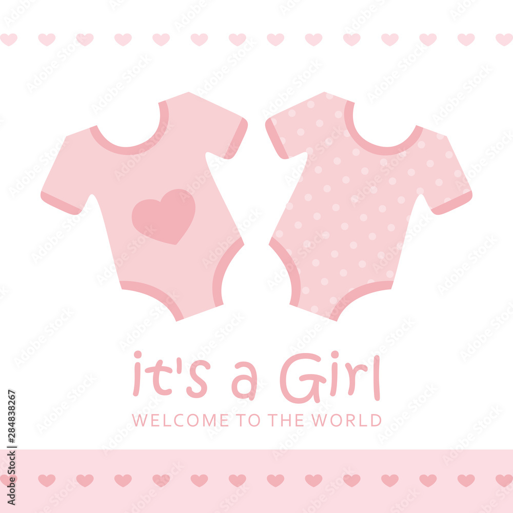 its a girl welcome greeting card for childbirth with bodysuit vector illustration EPS10