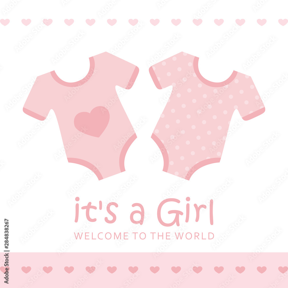 its a girl welcome greeting card for childbirth with bodysuit vector illustration EPS10 its a girl welcome greeting card for childbirth with bodysuit vector illustration EPS10