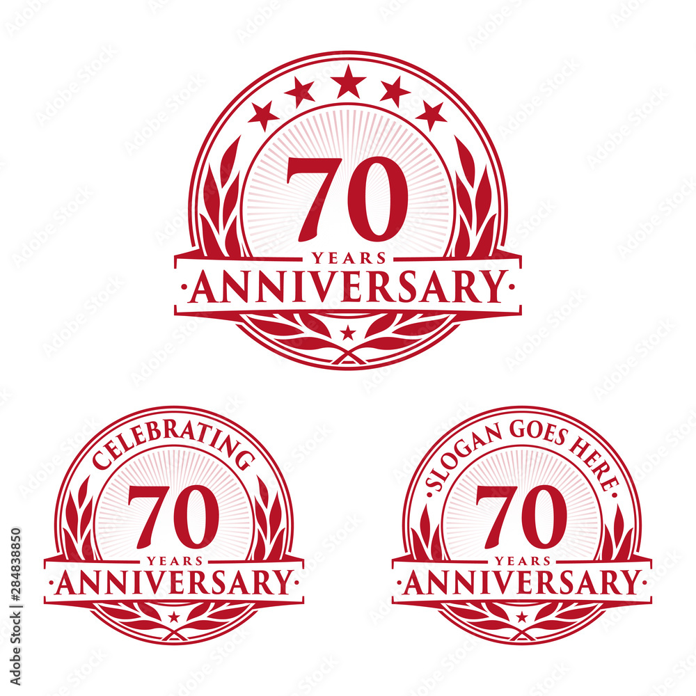 Obraz premium 70 years anniversary logo set. 70th years anniversary celebration logotype. Vector and illustration.