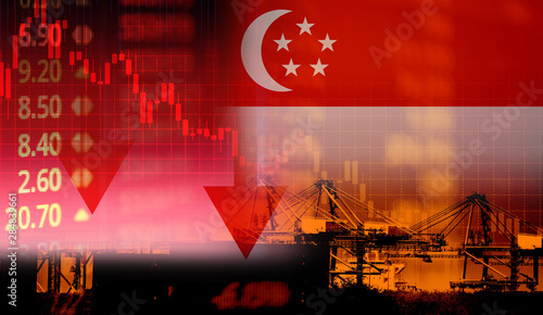 singapore stock exchange market trading graph business crisis red price down chart fall finance economy Singapore reduced its economic growth forecasts to zero effects trade wars export import