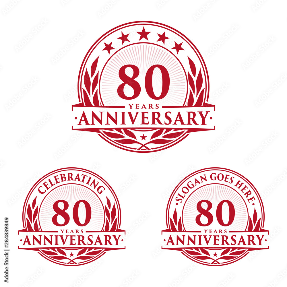 Obraz premium 80 years anniversary logo set. 80th years anniversary celebration logotype. Vector and illustration.