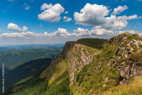 Summer panoramic view from Old mountain ( Stara planina), Bulgaria. Central Balkan national park, Kozia stena (goat wall) reserve. photo