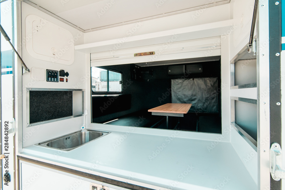 Picture of kitchen in a mobile house with sink Picture of kitchen in a mobile house with sink