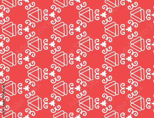 Vector seamless geometric pattern. Red background, white lines.