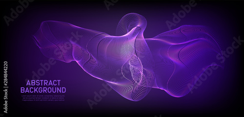 Purple music abstract background. Equalizer for music, showing sound waves. Dark template with blend shapes. Vector Illustration.