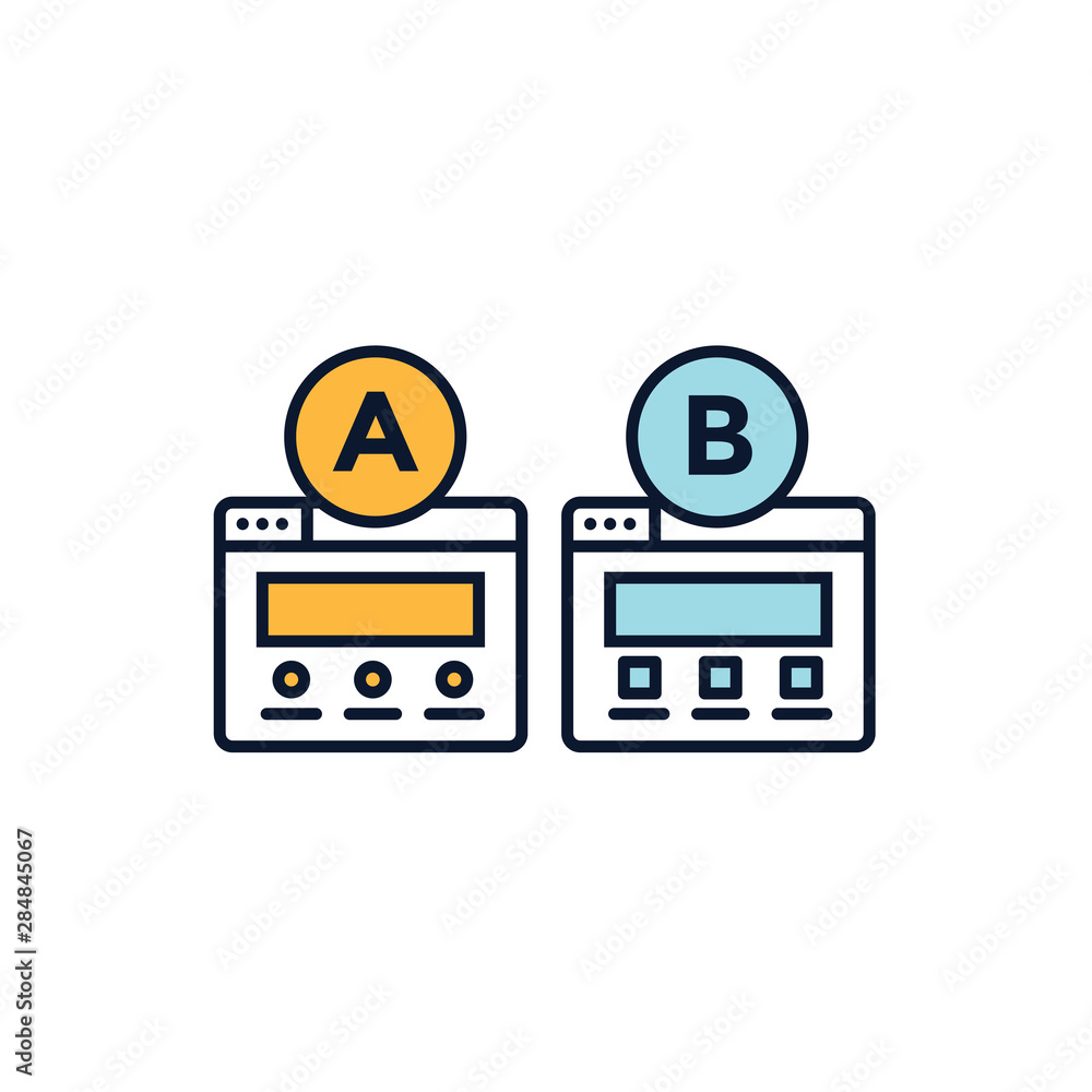 Testing, Trial, and Research Icon w A and B letters Testing, Trial, and Research Icon w A and B letters
