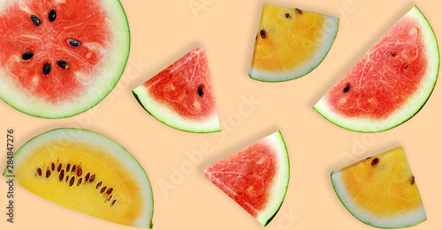 Fototapeta Naklejka Na Ścianę i Meble -  Variety of whole and sliced watermelon fruits isolated background