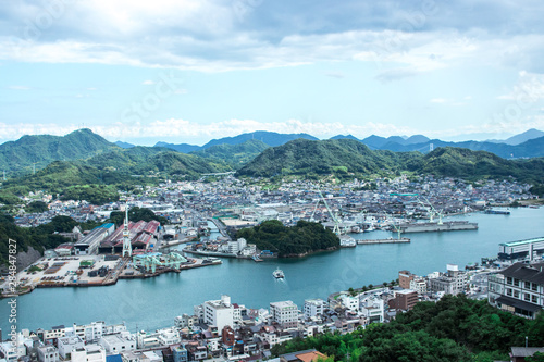 Cityscape of Onomichi from hill in cloudy day, Hiroshima, Japan.