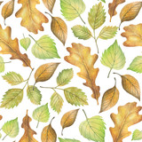 Seamless watercolor pattern of autumn leaves.