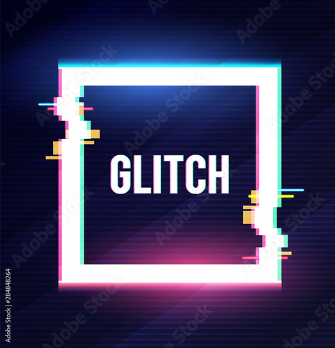 Geometric square banner with glitch effect and shining lights.