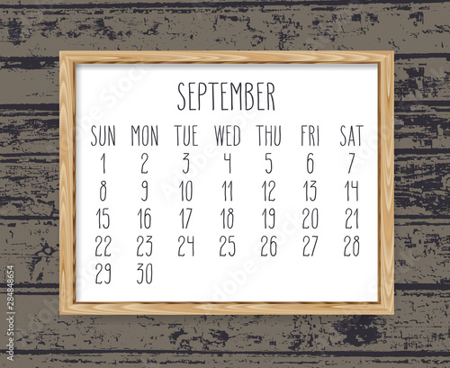 September year 2019 monthly calendar