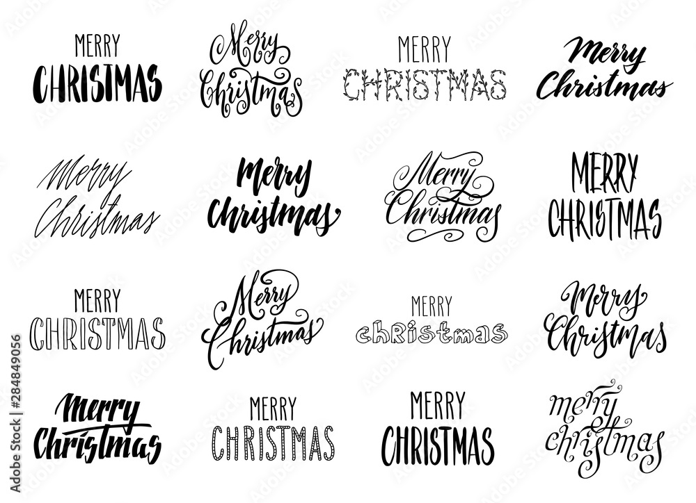 Fototapeta Handwritten Christmas greetings, modern calligraphy lettering set