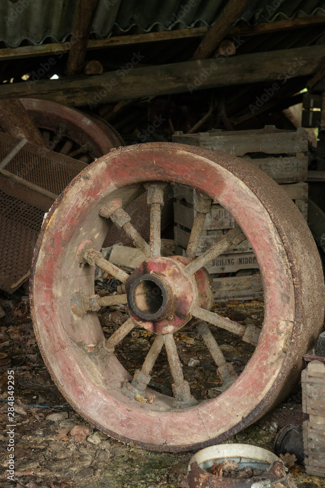 Scrap Yard. Rusty metal. Historical agricultural machines