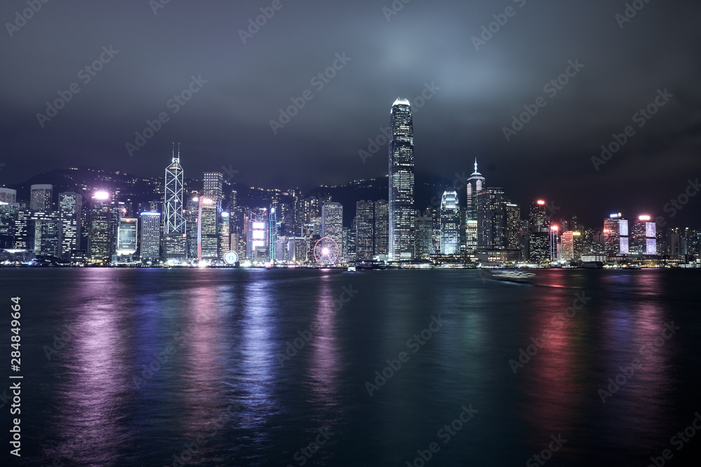 Central district in Hong Kong at night. City landscape.