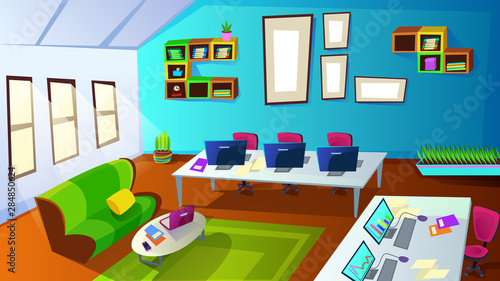 Company Staff Training Room Interior with Computer