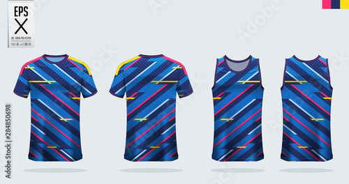 T-shirt sport mockup template design for soccer jersey, football kit, tank top for basketball jersey and running singlet. Sport uniform in front view and back view.  Vector Illustration.