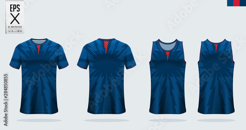 T-shirt sport mockup template design for soccer jersey, football kit, tank top for basketball jersey and running singlet. Sport uniform in front view and back view.  Vector Illustration.