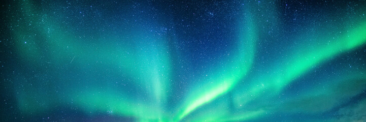 Keuken achterwand Turquoise Aurora borealis met fonkelende sterrenhemel  © Mumemories