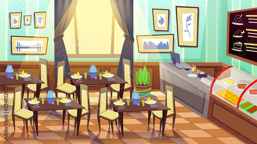 Modern Empty Cafe Interior Design with No People.
