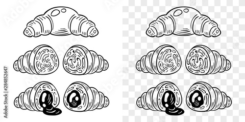 Black linear drawing of croissant on a white background