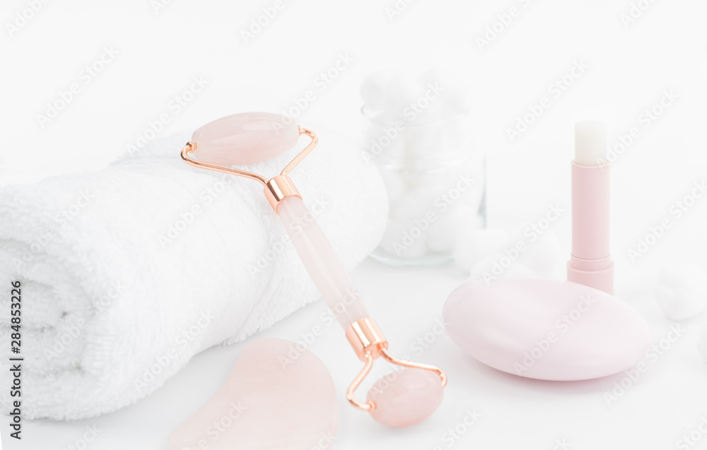 Jade roller for face massage. Anti age, lifting and toning treatment Jade roller for face massage. Anti age, lifting and toning treatment