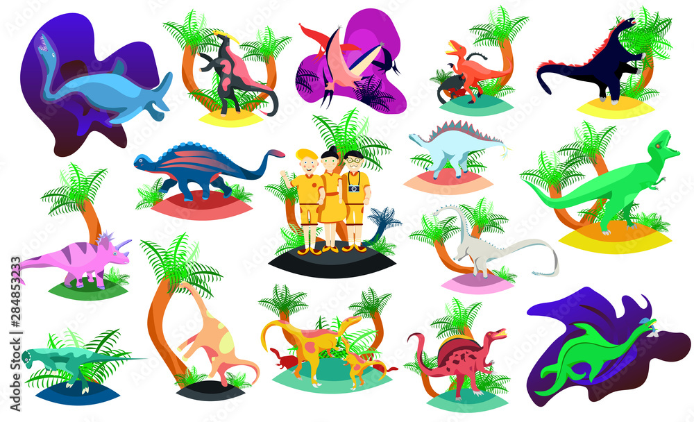 Naklejka premium Dinosaurs set. Dino 