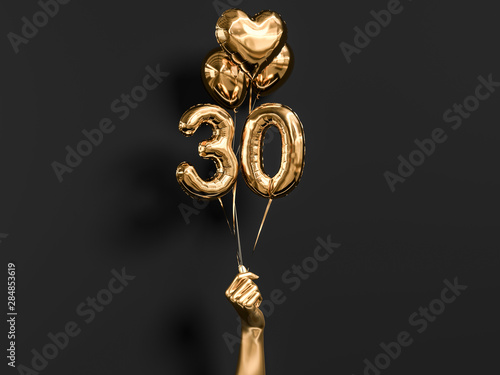 30 years old. Gold and black Number 30th anniversary, happy birthday congratulations. 3d rendering.