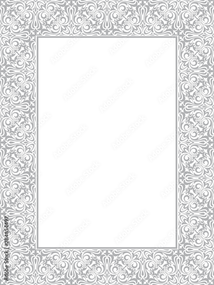 Decorative frame Elegant vector element for design in Eastern style, place for text. Floral grey border. Lace illustration for invitations and greeting cards