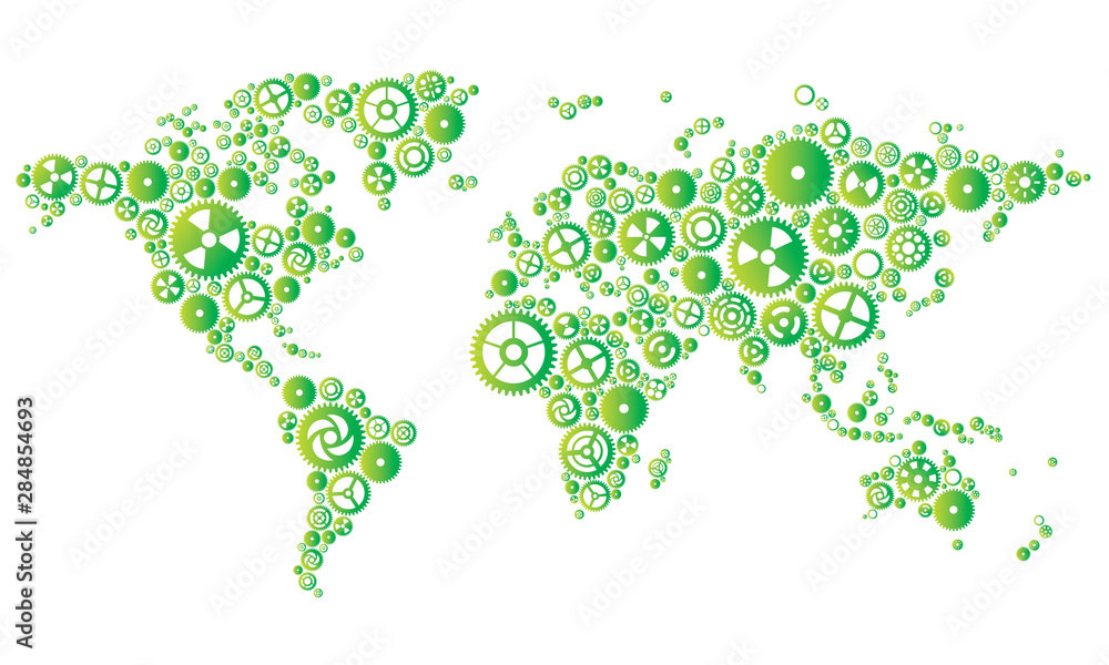 Fototapeta premium Abstract Green Gears World Map